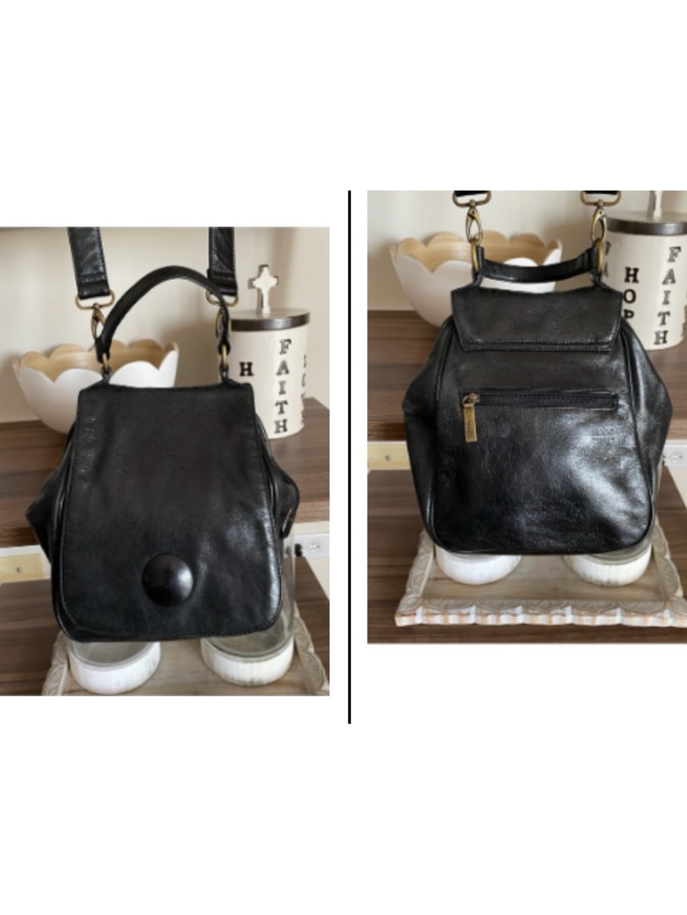 HOBO International Vintage Black Leather Handbag Shoulder Bag Brass Hardware